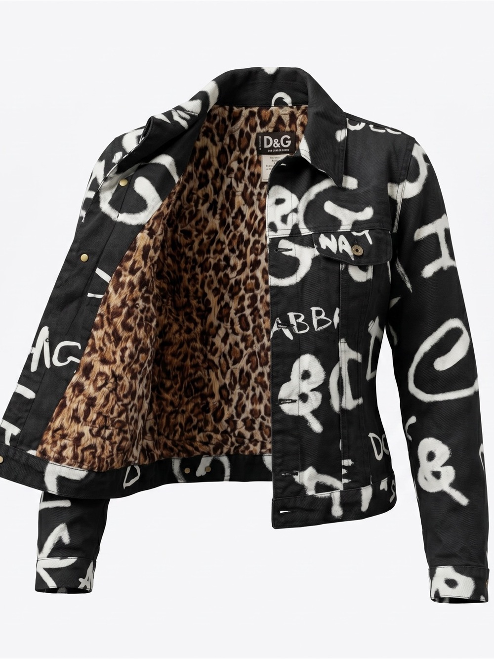 Y2K D&G Black Jacket with White Logo Graffiti Print